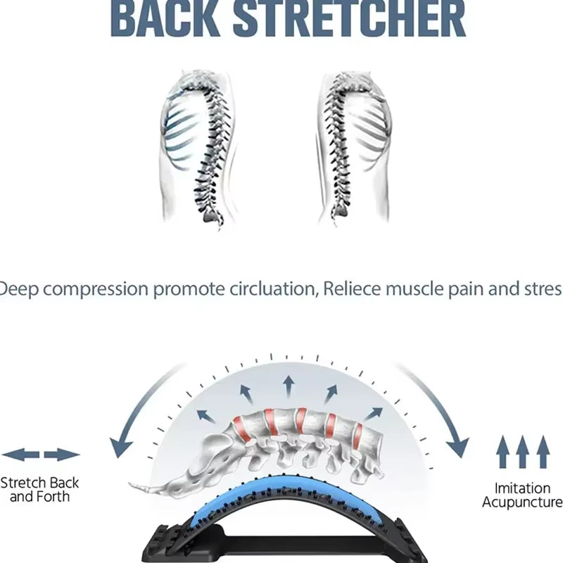 Magnetotherapy 4-Level Adjustable Back Massager Stretcher Waist Neck Fitness Lumbar Cervical Spine Support Pain Relief