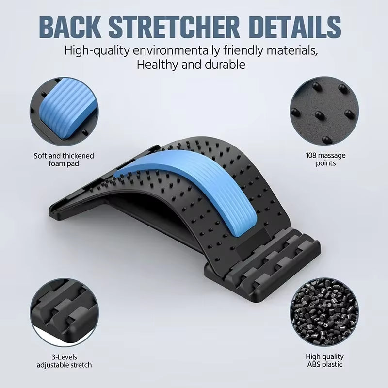 Magnetotherapy 4-Level Adjustable Back Massager Stretcher Waist Neck Fitness Lumbar Cervical Spine Support Pain Relief