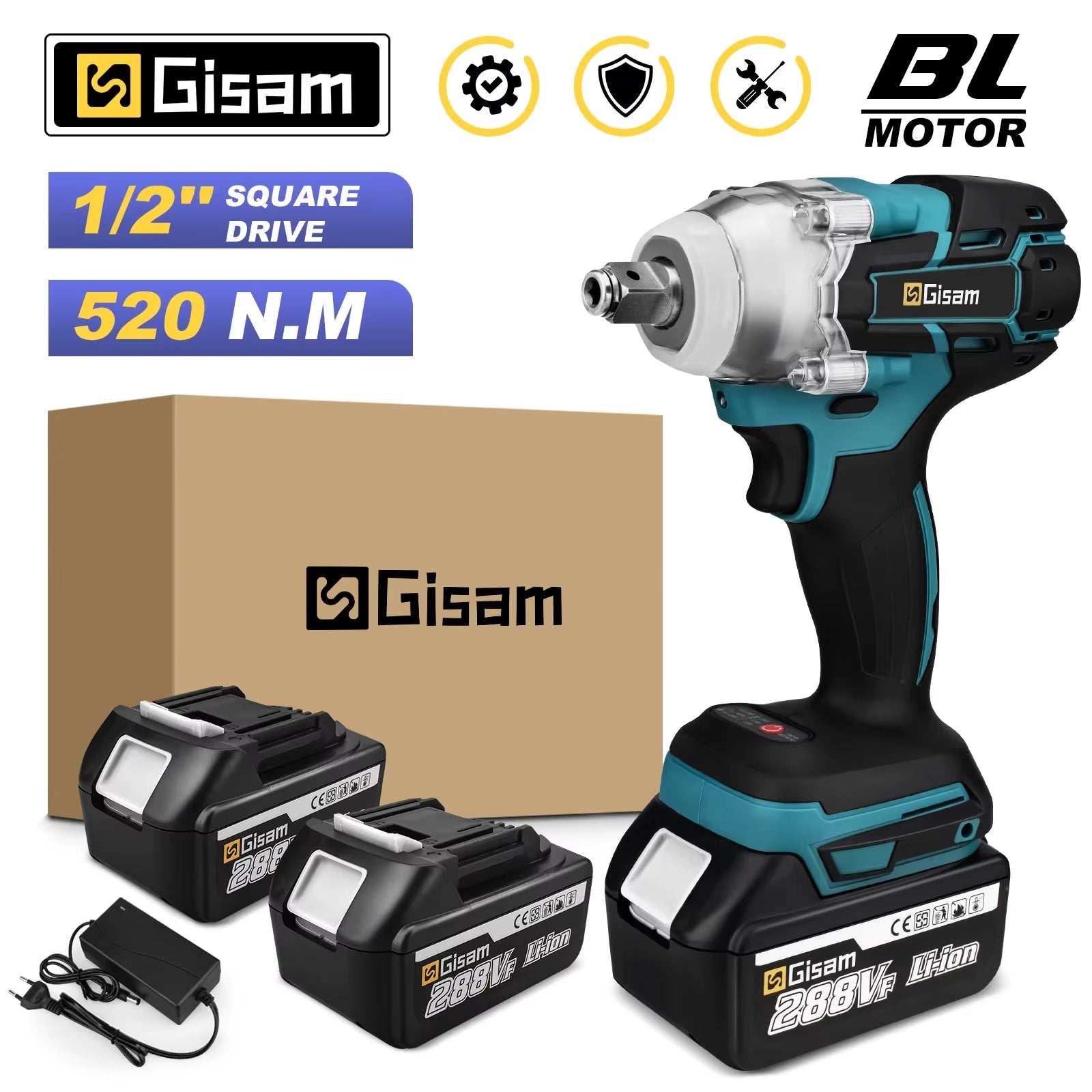 520N.M Brushless Electric Impact Wrench Cordless Electric Wrench 1/2 Inch for Makita 18V Battery Screwdriver Power Tools