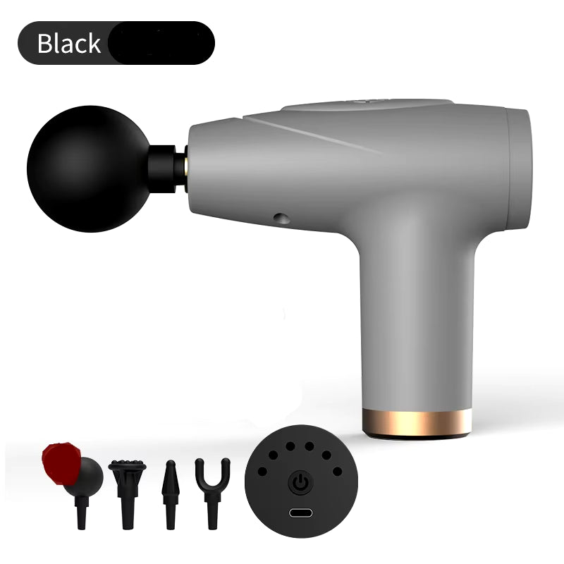 Black 4-Head Mini Fascia Gun Multi-Stage Massage Gun Muscle Relaxation Massage Equipment Portable Vibration Massager